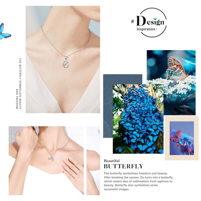 EUDORA Sterling Silver Initial A Necklaces for women Alphabet A Necklace Initial Personalized Letter A Pendant with Blue Cubic Zirconia Butterfly for Mom 18" Chain - Image 5